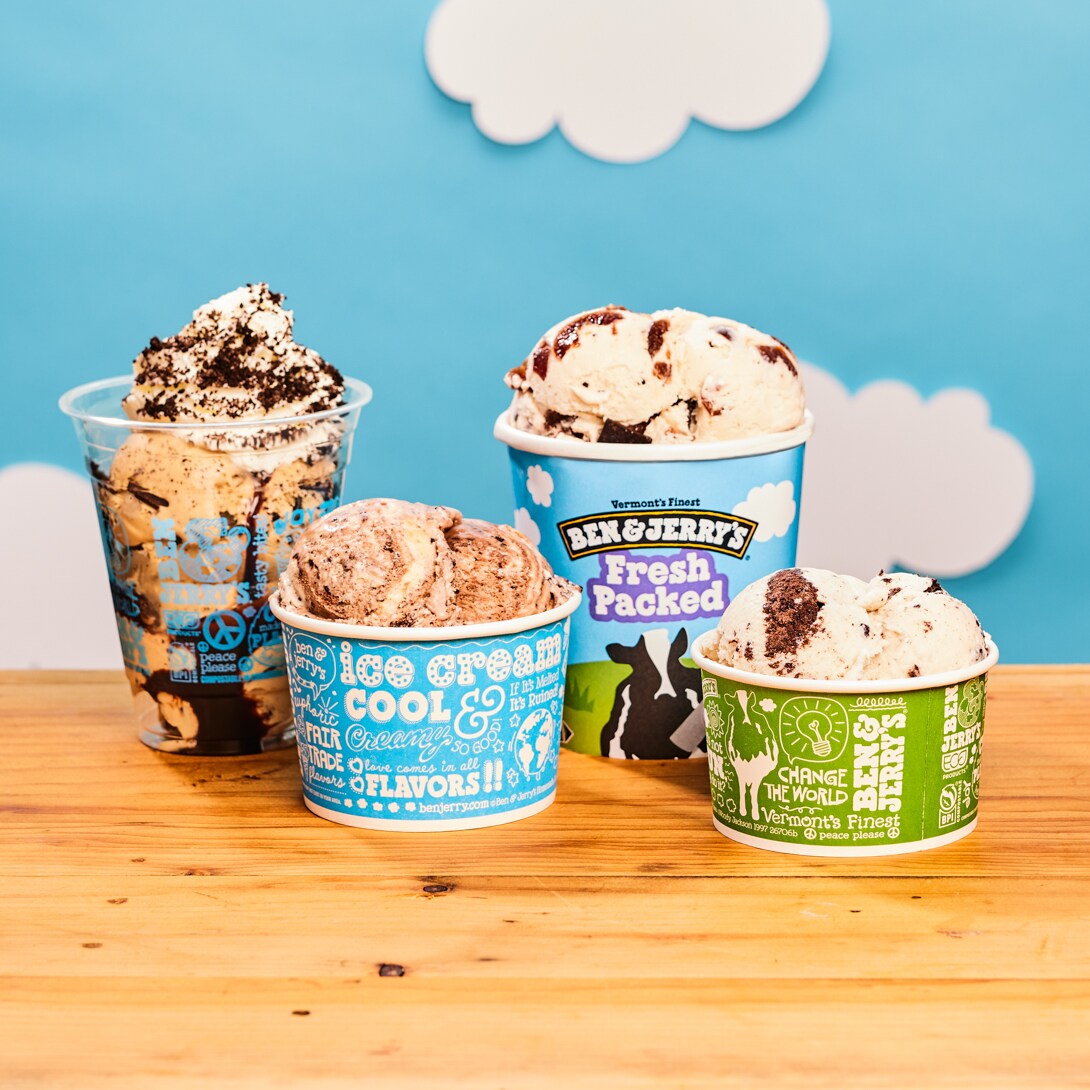 Four scoop shop items sitting on a table