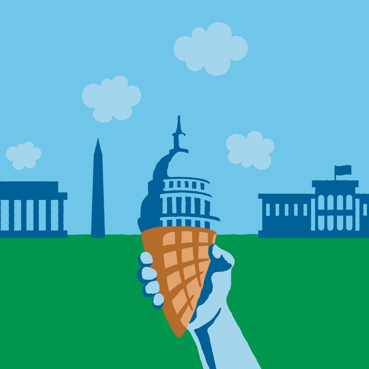 hand holding an ice cream cone up underneath image of the US Capitol building