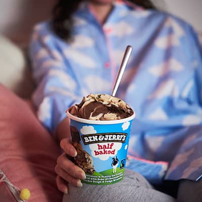 Eating Ice cream in pajama's on couch